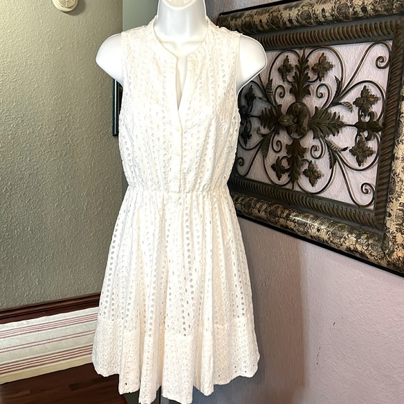 Maison Jules White Dress  Cut Out Lined  Waisted Sleeveless Sz S - Picture 1 of 11